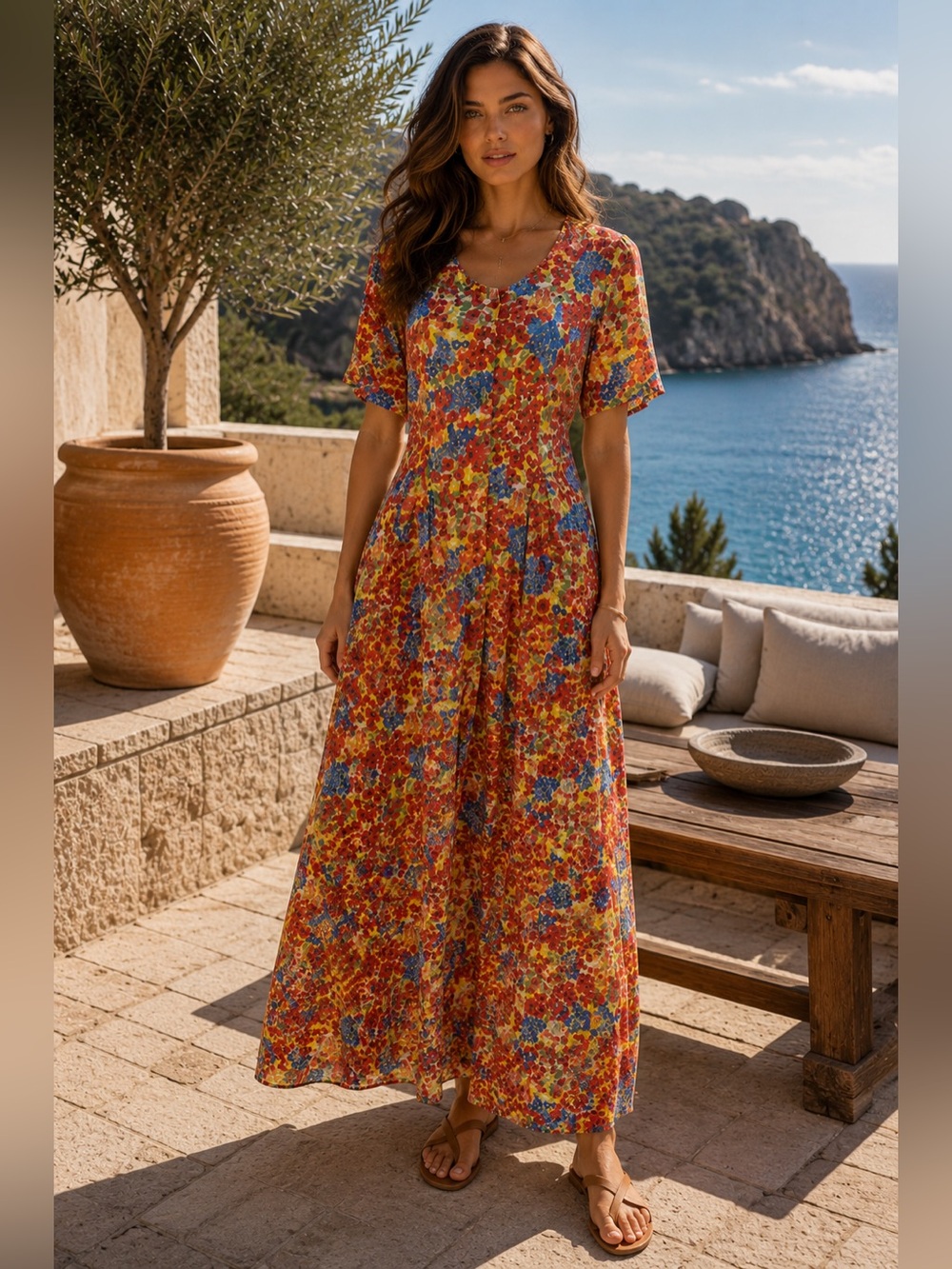 ZAZA Floral Multicolor Dress - Red, Blue & Yellow Bloom Print - Picture 10 of 10